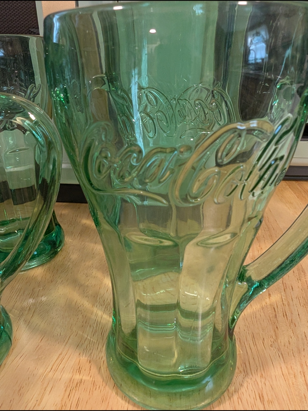 Libbey Vintage Green Coca Cola Glass Mugs with Embossed Detail - Set of 4 - Picture 2 of 4